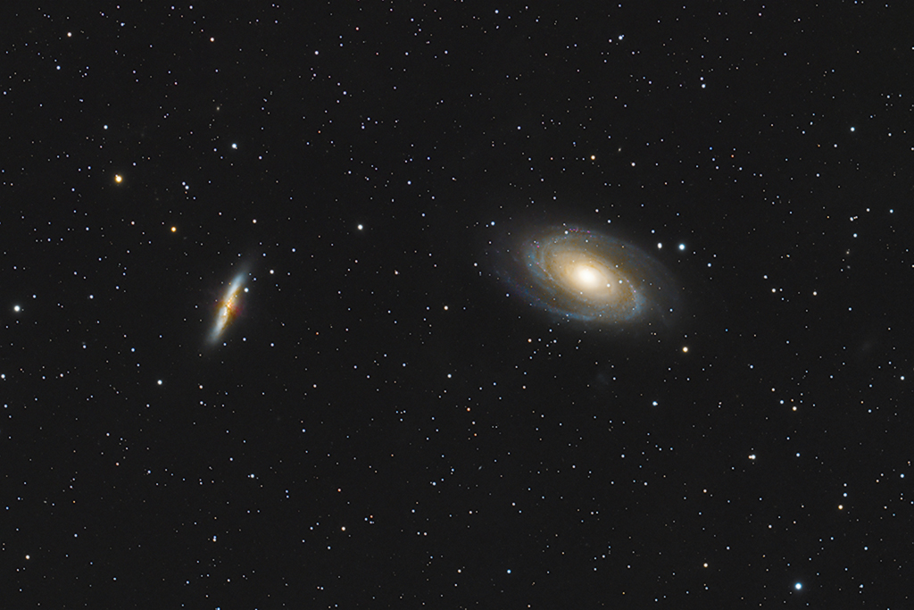 M81 and M82, spiral galaxies in the constellation Ursa Major. Taken using a Takahashi TOA-150 telescope and an FLI ML11002-C camera.