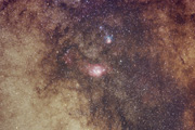 M8 (The Lagoon Nebula) and M20 (The Trifid Nebula) in the southern constellation of Sagittarius.