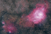 M8 (Lagoon Nebula) and M20 (Trifid Nebula) from the CaliforniaStars Observatory in Landers, California.